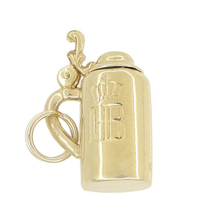 Vintage Moveable HB Munchen Beer Stein Charm in 14 Karat Yellow Gold