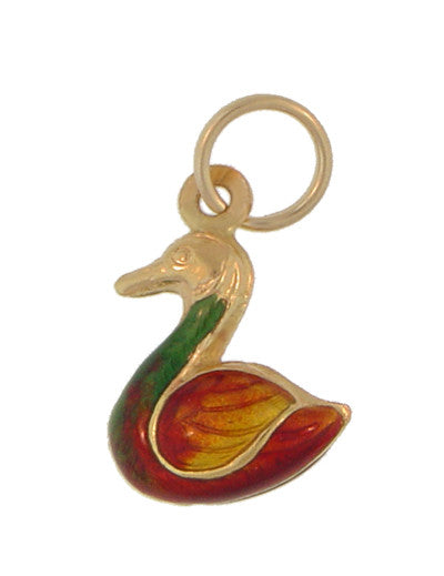 Vintage Enameled Duck Charm in 18 Karat Gold