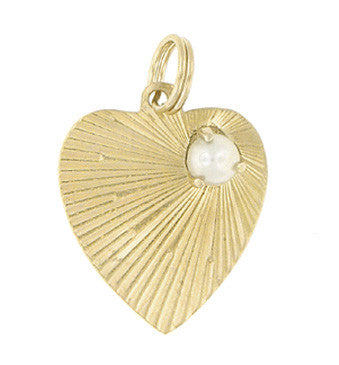 Vintage Heart Pendant with Pearl in 14 Karat Yellow Gold