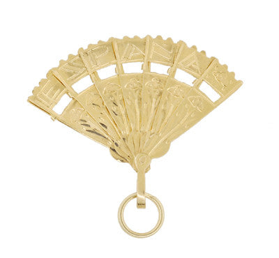 Moveable Espana Fan Charm in 18 Karat Gold — Antique Jewelry Mall