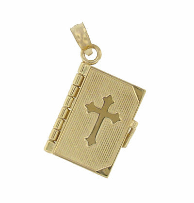 Movable Lords Prayer Opening Book Charm in 14 Karat Yellow Gold or White Gold