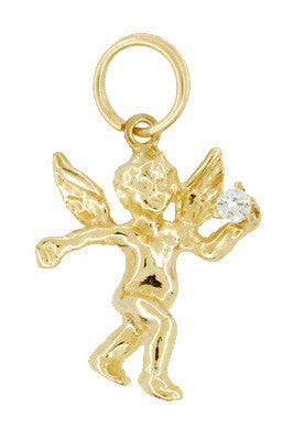 Vintage Cherub Charm with Diamond in 14K Yellow Gold