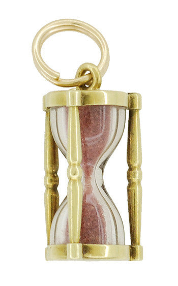 Hour Glass Charm with Pink Sand in 14 Karat Gold - alternate view