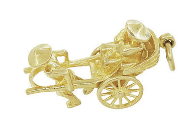Vintage Rickshaw Charm with Movable Wheels in 18 Karat Gold - alternate view
