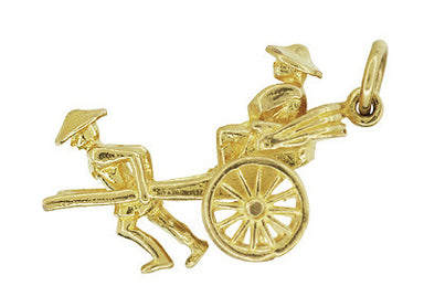 Vintage Rickshaw Charm with Movable Wheels in 18 Karat Gold