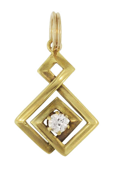 Geometric Vintage Old Mine Cut Diamond Pendant in 14 Karat Yellow Gold