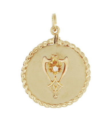 Art Nouveau Design Pendant with Old Mine Cut Diamond in 14 Karat Yellow Gold