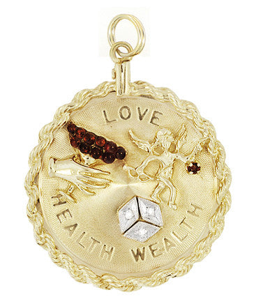 Vintage Love - Health - Wealth Medallion Pendant in 14 Karat Yellow Gold