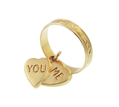 1950's Vintage You and Me Moveable Sweet Hearts Charm in 14 Karat Yellow Gold