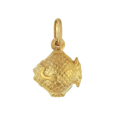 Vintage Puffed Fish Charm in 18 Karat Yellow Gold