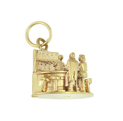 Moveable Bartender, Bar and Customer Vintage Charm in 14 Karat Yellow Gold - Item: C665 - Image: 2