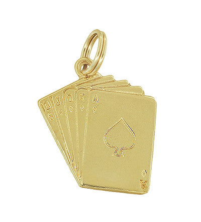 Royal Flush Card Charm in 14 Karat Yellow Gold