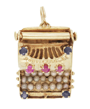 Vintage Gem Set Movable Typewriter Charm in 14 Karat Gold