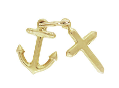 Cross and Anchor Charm Pendant - Yellow Gold - C703