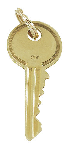 Vintage BKS Key Pendant Charm in 14 Karat Gold - Item: C710 - Image: 2