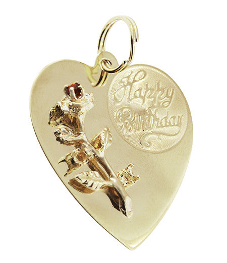 Vintage Happy Birthday Rose and Heart Pendant in 14 Karat Gold