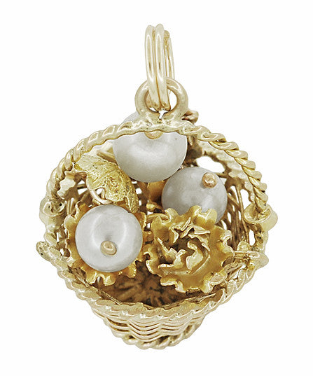 Flower Basket Charm with Pearls in 12 Karat Gold - Item: C725 - Image: 3