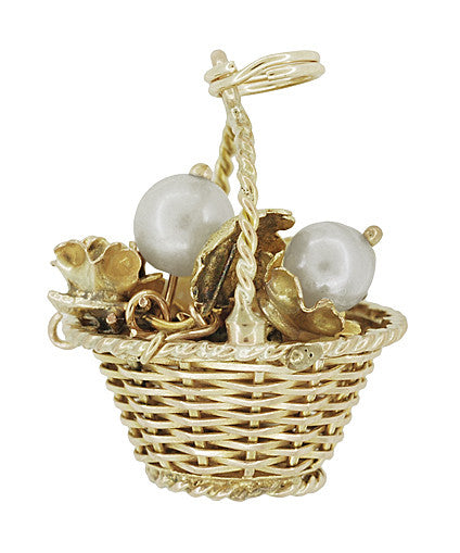 Flower Basket Charm with Pearls in 12 Karat Gold