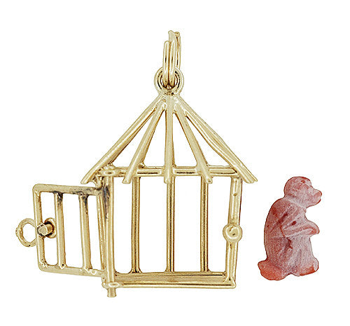 Movable Monkey in a Cage Charm in 14 Karat Gold - Item: C726 - Image: 2