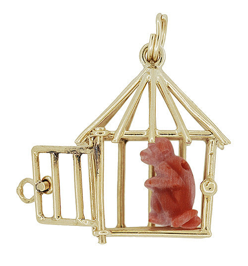 Movable Monkey in a Cage Charm in 14 Karat Gold