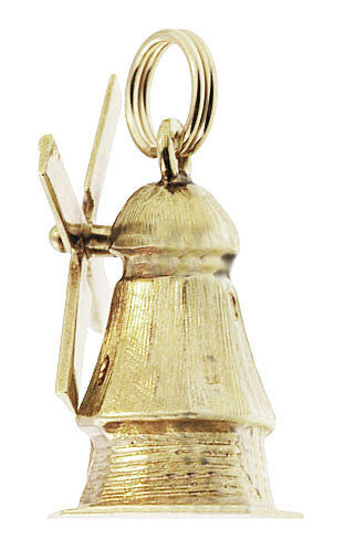 Dutch Windmill Charm in 14 Karat Yellow Gold With Movable Blades - alternate view