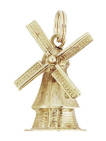 Vintage Dutch Windmill Charm in 14K Solid Yellow Gold - Wind Mill Pendant with Movable Blades - C733