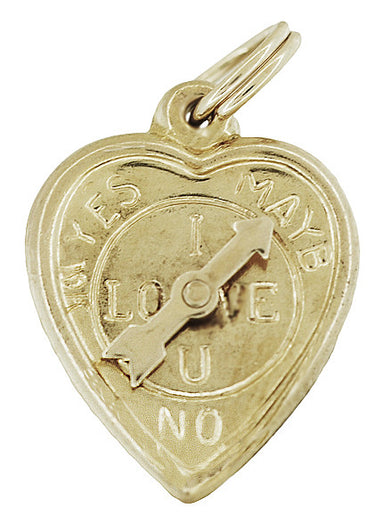 Heart Love Meter Charm with Movable YES - MAYBE - NO Spinning Arrow in 10K Yellow Gold