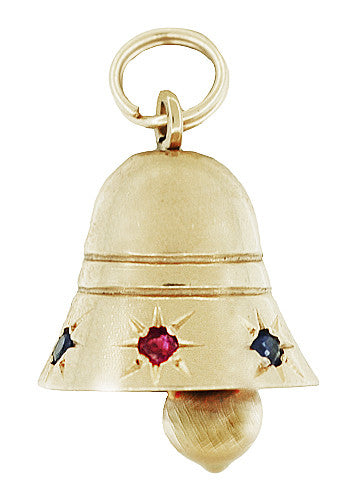 Movable Ringing Bell Pendant with Ruby and Sapphire Gemstones in 14 Karat Yellow Gold