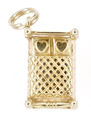 Vintage 4 Poster Bed Charm Pendant in 14K Gold with Heart Pillows - Item: C765 - Image: 2