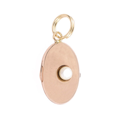 1950's Vintage Puffed Oval Pendant with Pearl in 14 Karat Rose Gold