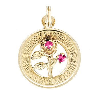 1960's Vintage Happy Anniversary Charm Medallion Pendant in 14 Karat Yellow Gold