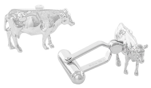 Cow Cufflinks in Sterling Silver - Item: SCL138 - Image: 2
