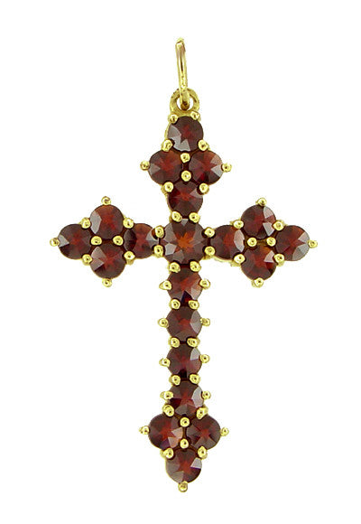 Bohemian Red Garnet Gothic Cross Pendant in Sterling Silver with Yellow Gold Vermeil