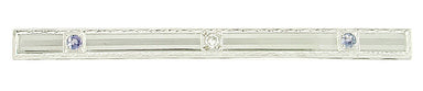 Diamond and Sapphire Vintage Art Deco Engraved Bar Brooch in 14 Karat White Gold