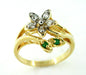 Diamond and Emerald Set Flower Ring in 14 Karat Gold