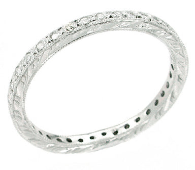 Diamond Set Hand Engraved Wedding Band in Platinum