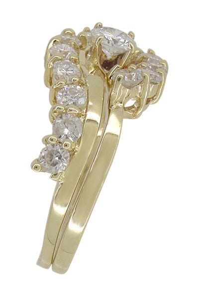 Cascading Diamonds Estate Wedding Ring Set in 14 Karat Yellow Gold - Item: WSR101 - Image: 3