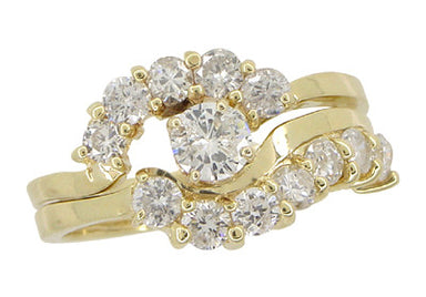 Cascading Diamonds Estate Wedding Ring Set in 14 Karat Yellow Gold - alternate view