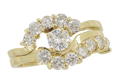 Cascading Diamonds Estate Wedding Ring Set in 14 Karat Yellow Gold - Item: WSR101 - Image: 2
