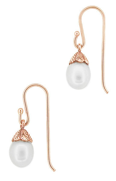 Art Deco Pearl Drop 14 Karat Rose Gold Earrings - alternate view