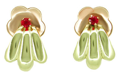 Vintage Retro Moderne Flower Burst Earrings in 14 Karat Rose and Yellow Gold