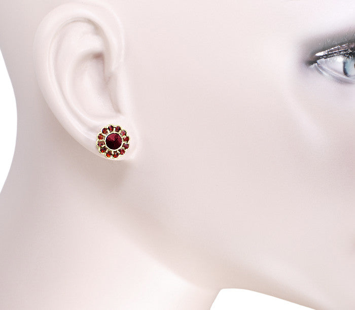 Bohemian Garnet Flower Blossom Stud Earrings in 14 Karat Yellow Gold and Sterling Silver Vermeil - Item: E142POST - Image: 2
