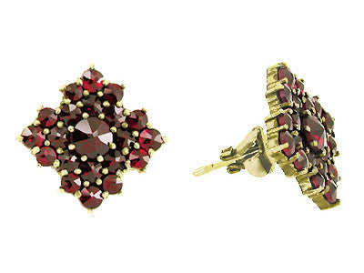 Victorian Bohemian Garnet Galaxy Square Stud Earrings in 14 Karat Yellow Gold and Sterling Silver Vermeil - Item: E143S - Image: 2