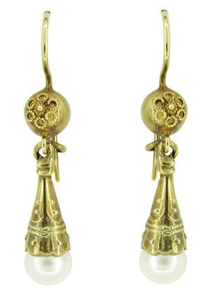 Victorian Pearl Drop Earrings in 14 Karat Yellow Gold