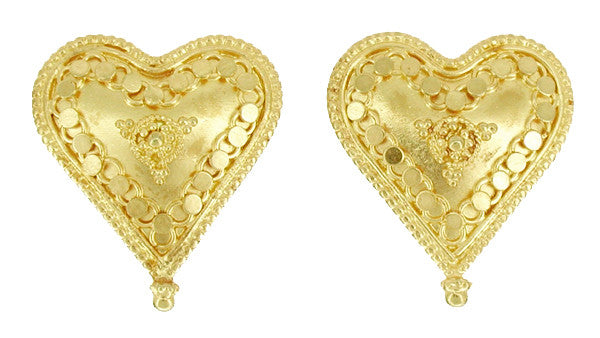 Hand Granulated Heart Earrings in 18 Karat Gold