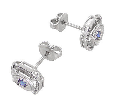Art Deco Sapphire Stud Earrings in Platinum - alternate view