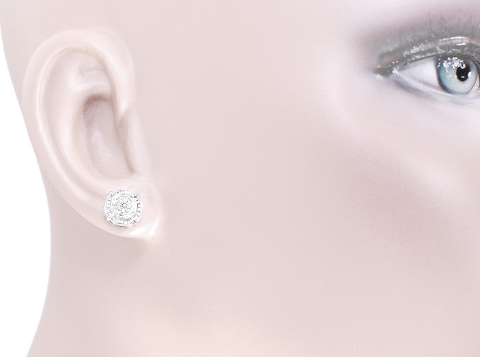 Art Deco Diamond Stud Earrings in 18 Karat White Gold - Item: E153 - Image: 3