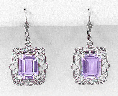 Art Deco Filigree Lavender Amethyst Drop Earrings in Sterling Silver - Item: E154AM - Image: 2