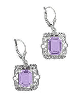 Art Deco Filigree Lavender Amethyst Drop Earrings in Sterling Silver
