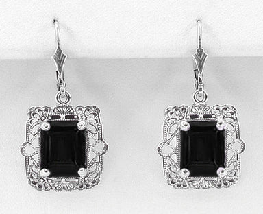Art Deco Filigree Black Onyx Antique Style Earrings in Sterling Silver - alternate view